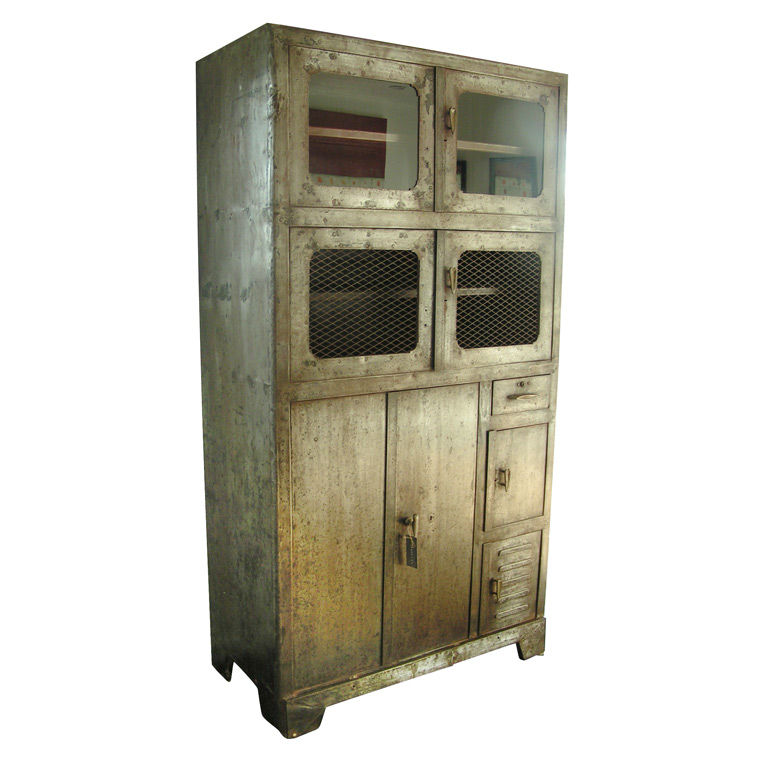 Vintage Metal Storage Cabinet C 1920, Vintage Metal Cabinet