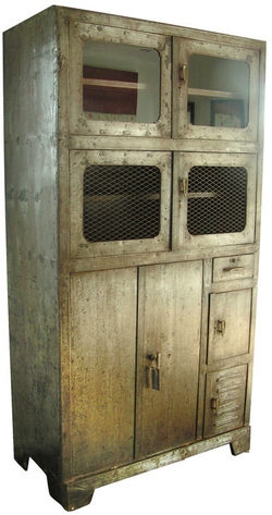 Vintage Metal Storage Cabinet C 1920, Metal Shelving With Doors