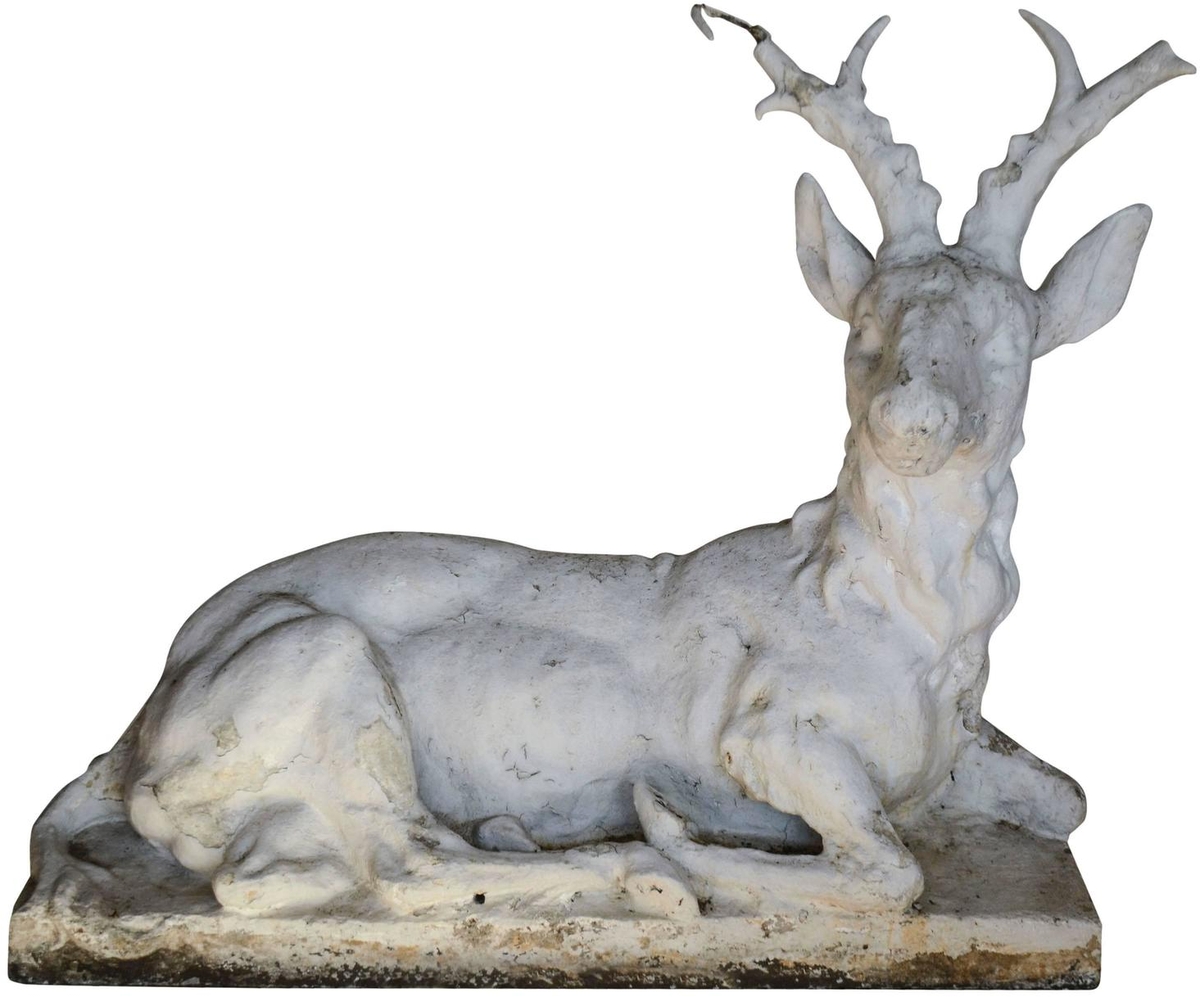 Cast Stone Sitting Stag Garden Statue